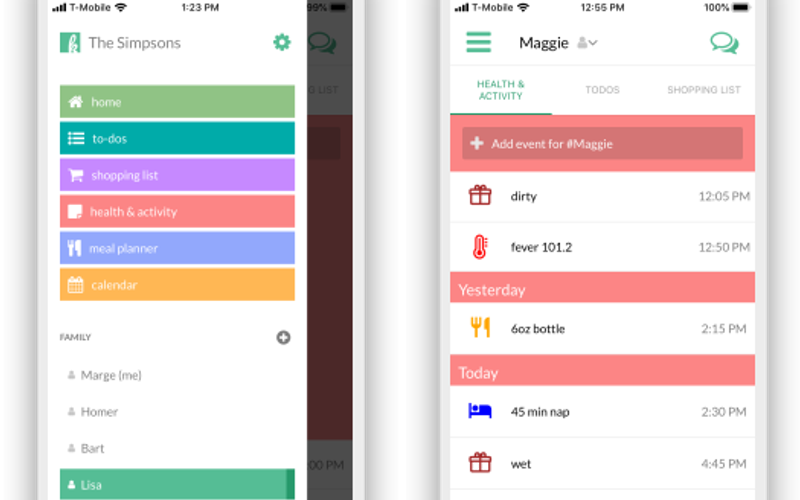 Family member or topic view showing Health & Activity