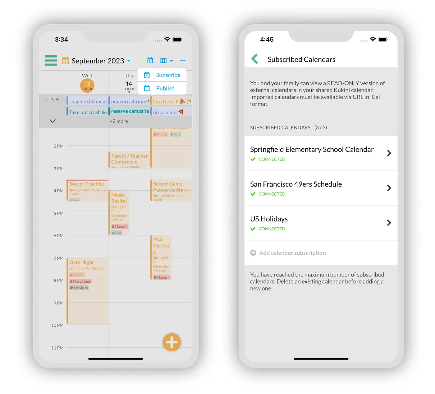 Subscribe to external calendars in iCal format