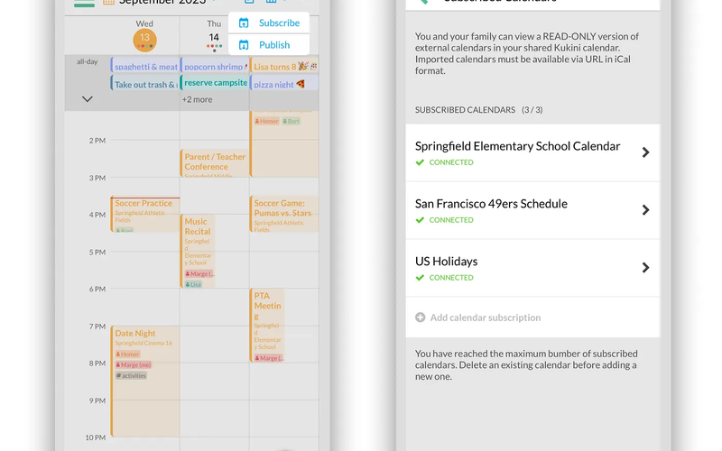 Subscribe to external calendars in iCal format
