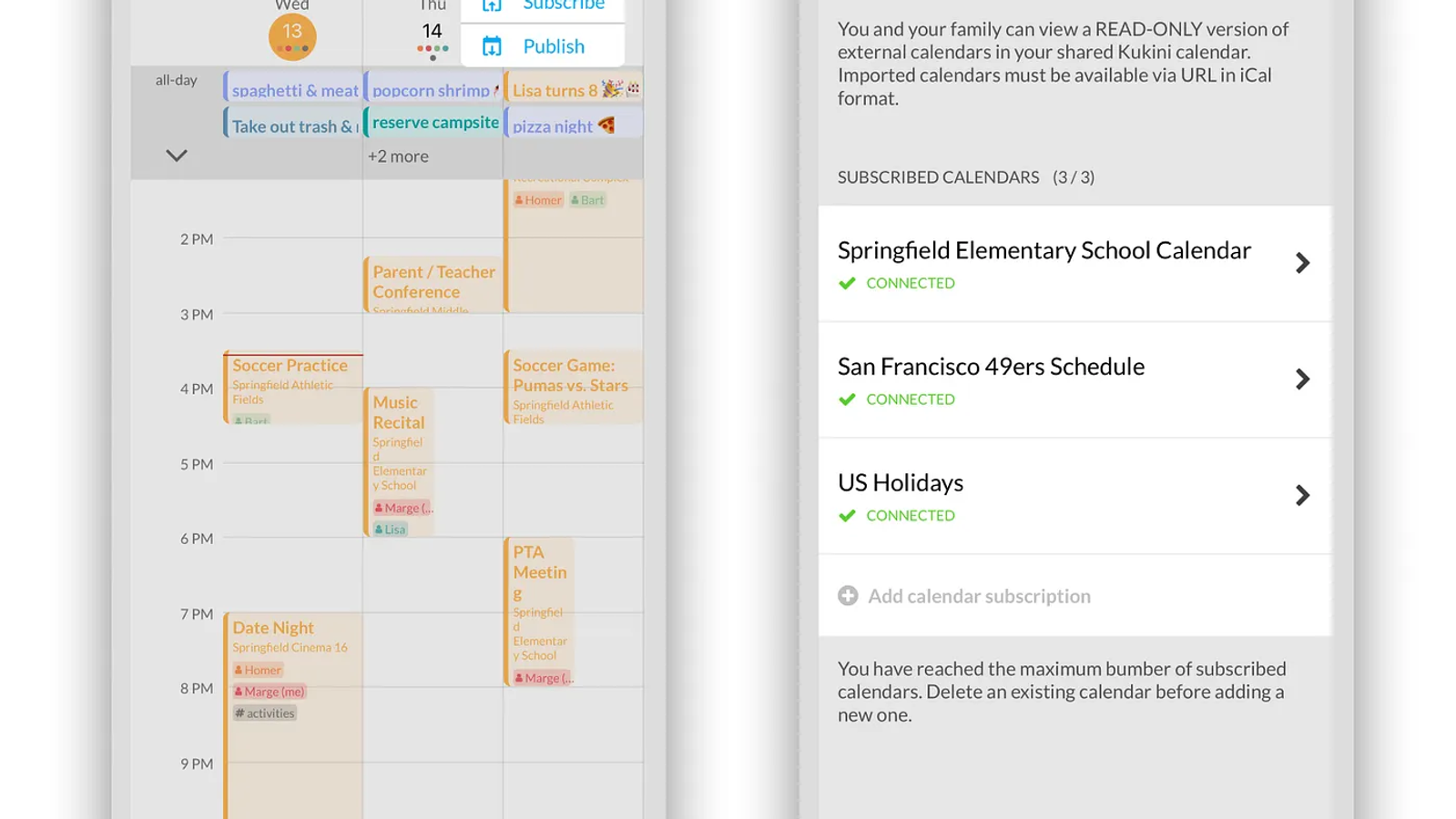 Subscribe to External Calendars & More
