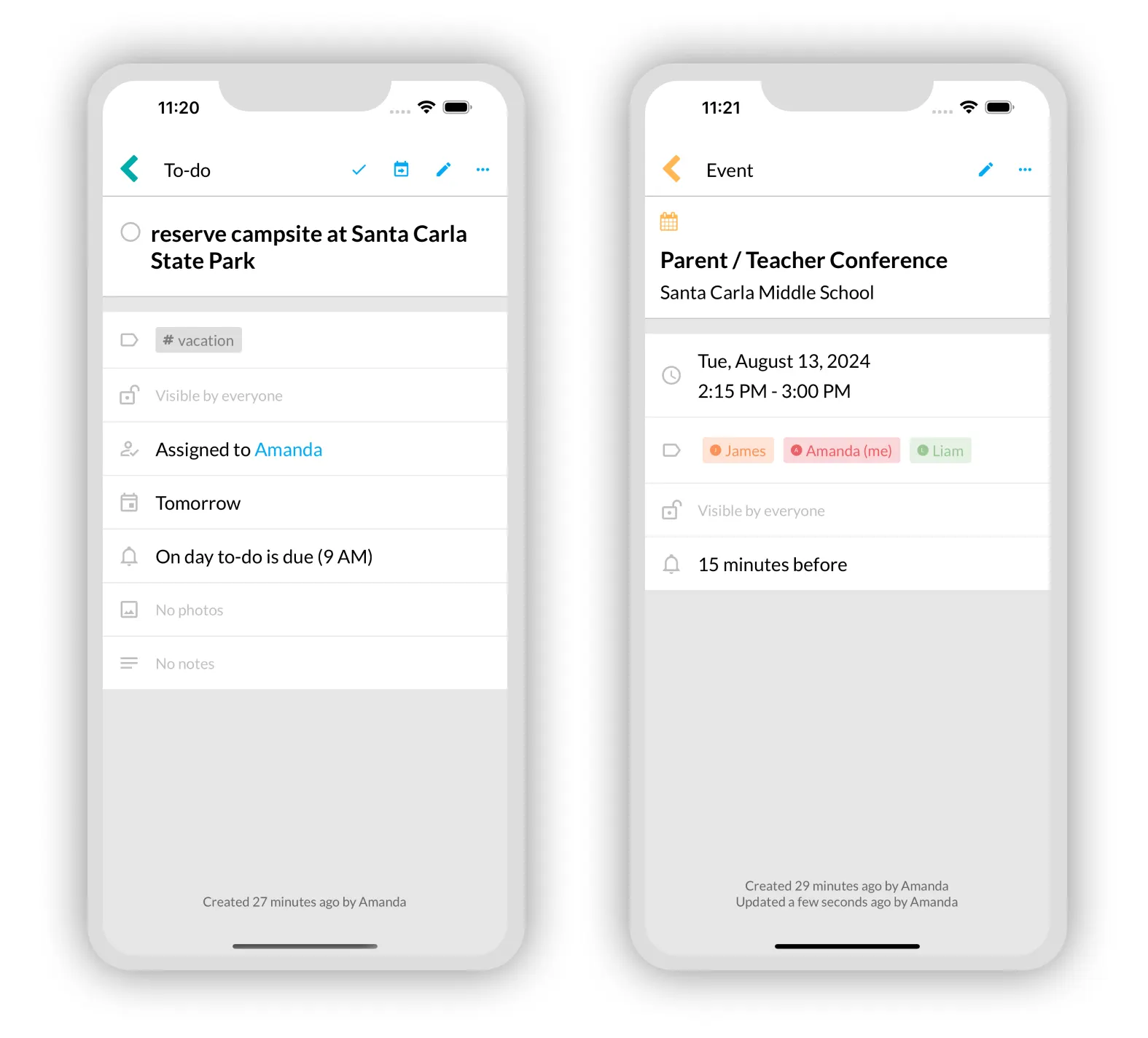 Improved content organization in detail views