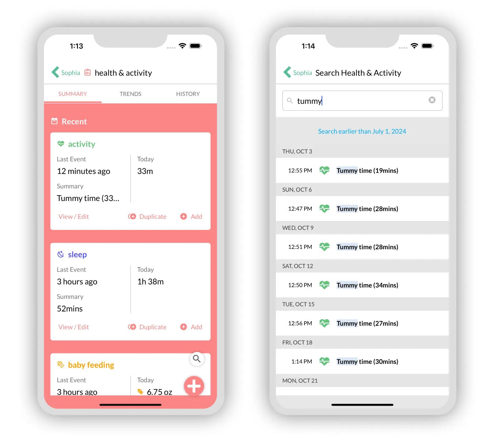 New Health & Activity search feature