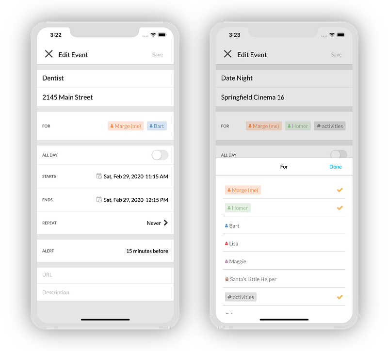 Multiple attendees for events