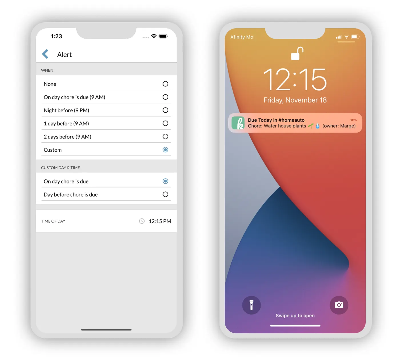 Customize reminder notification times per chore