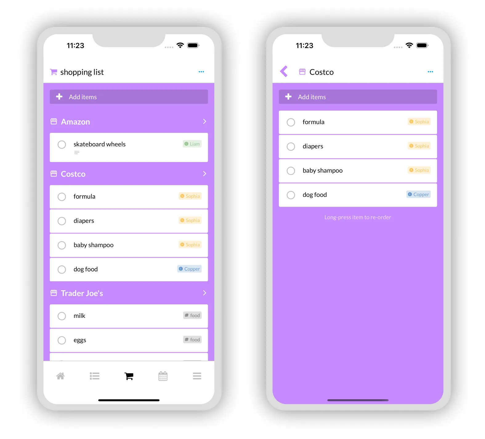 Merchant shopping list view