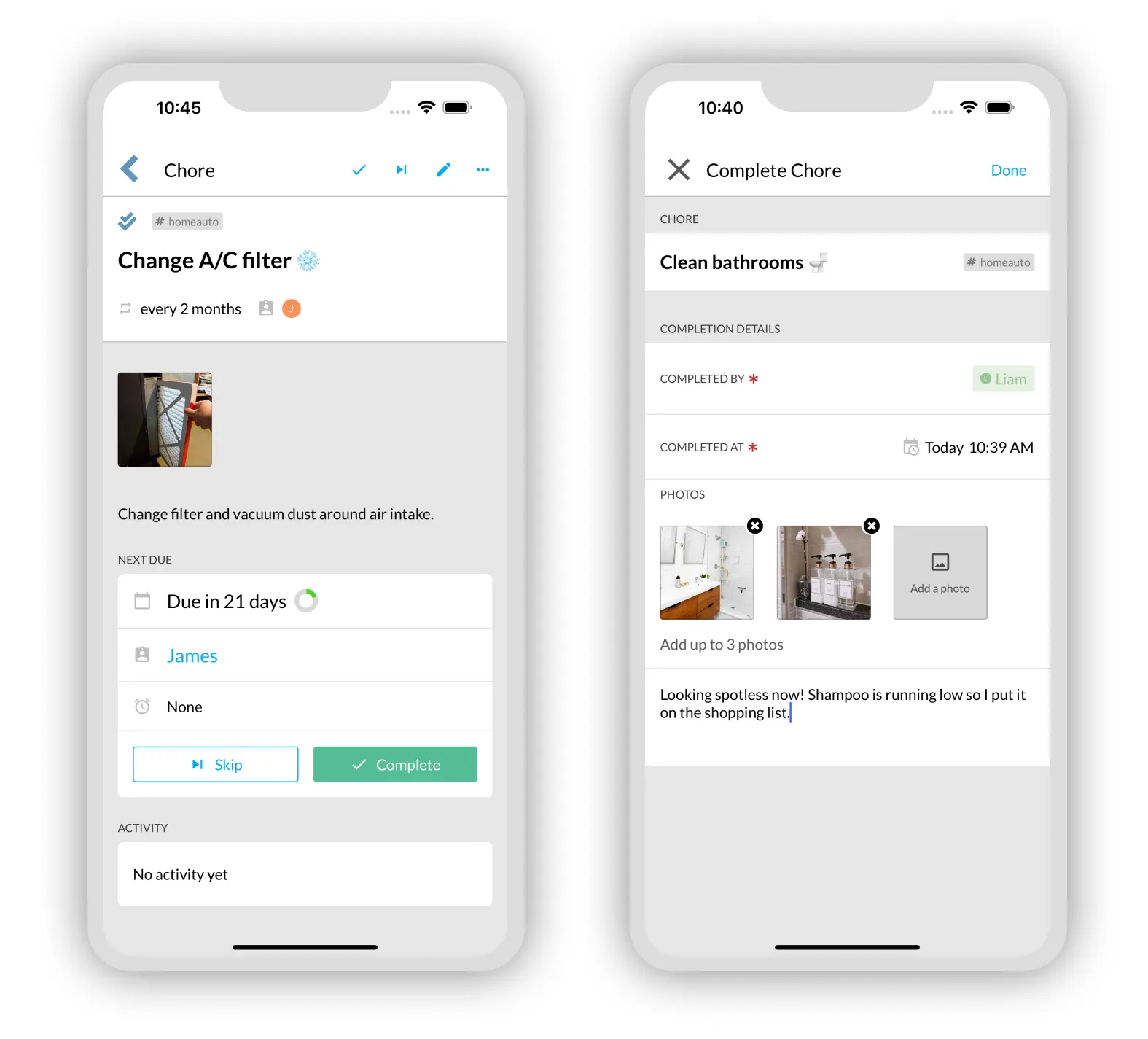 Attach photos to chores and chore completions to better illustrate what needs to be done or what was completed