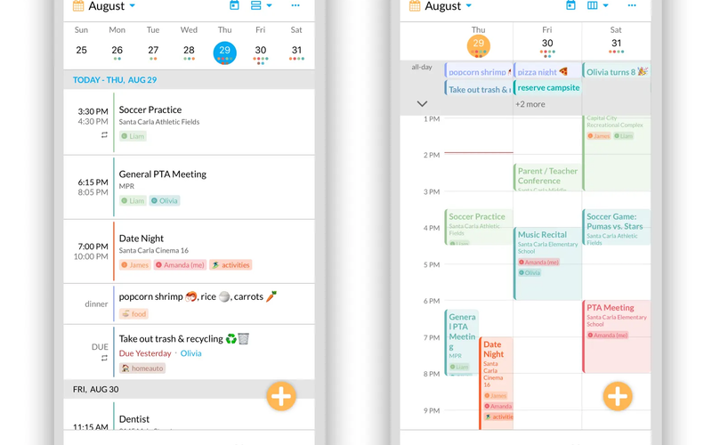 Agenda and 3-Day Calendar Views with Color Coded Appointments