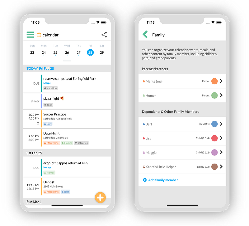 Assign colors to family members