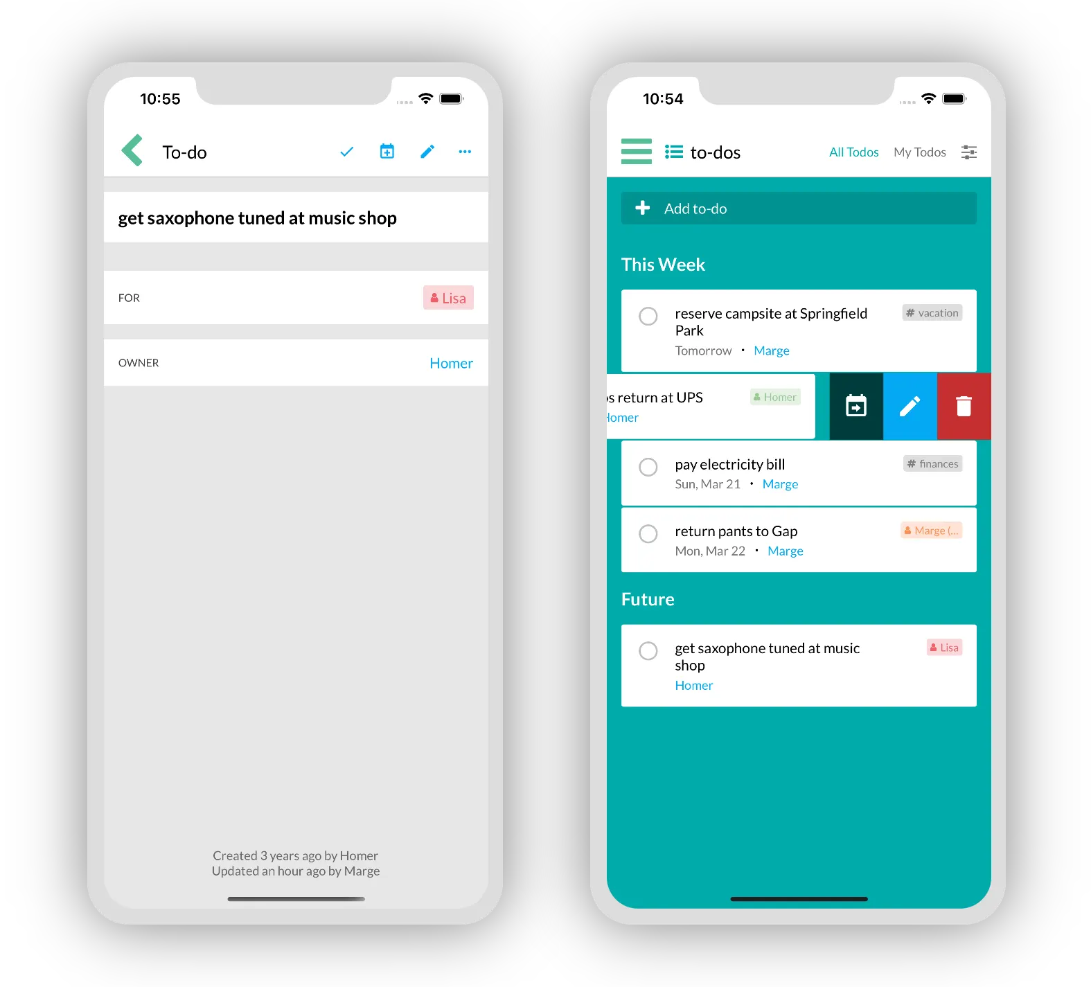 Postpone to-do from view screen and new icons for swipe actions