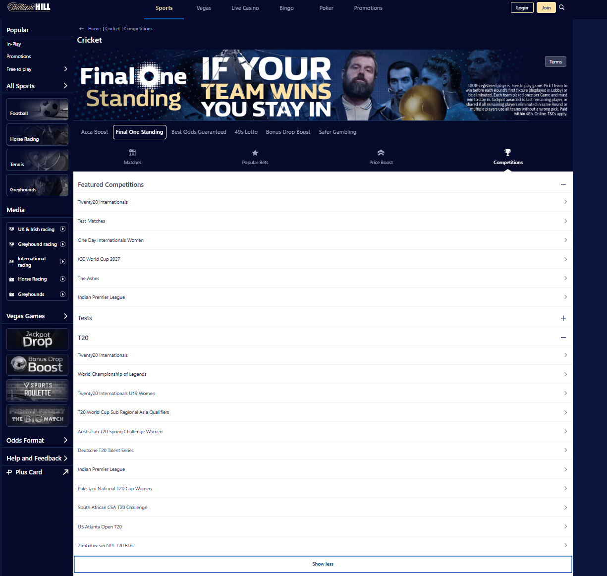 william hill cricket