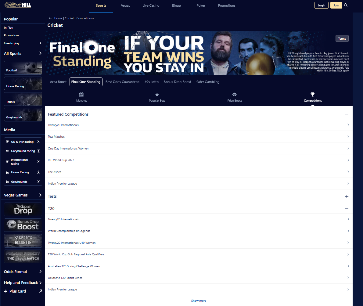 william hill cricket in play markets