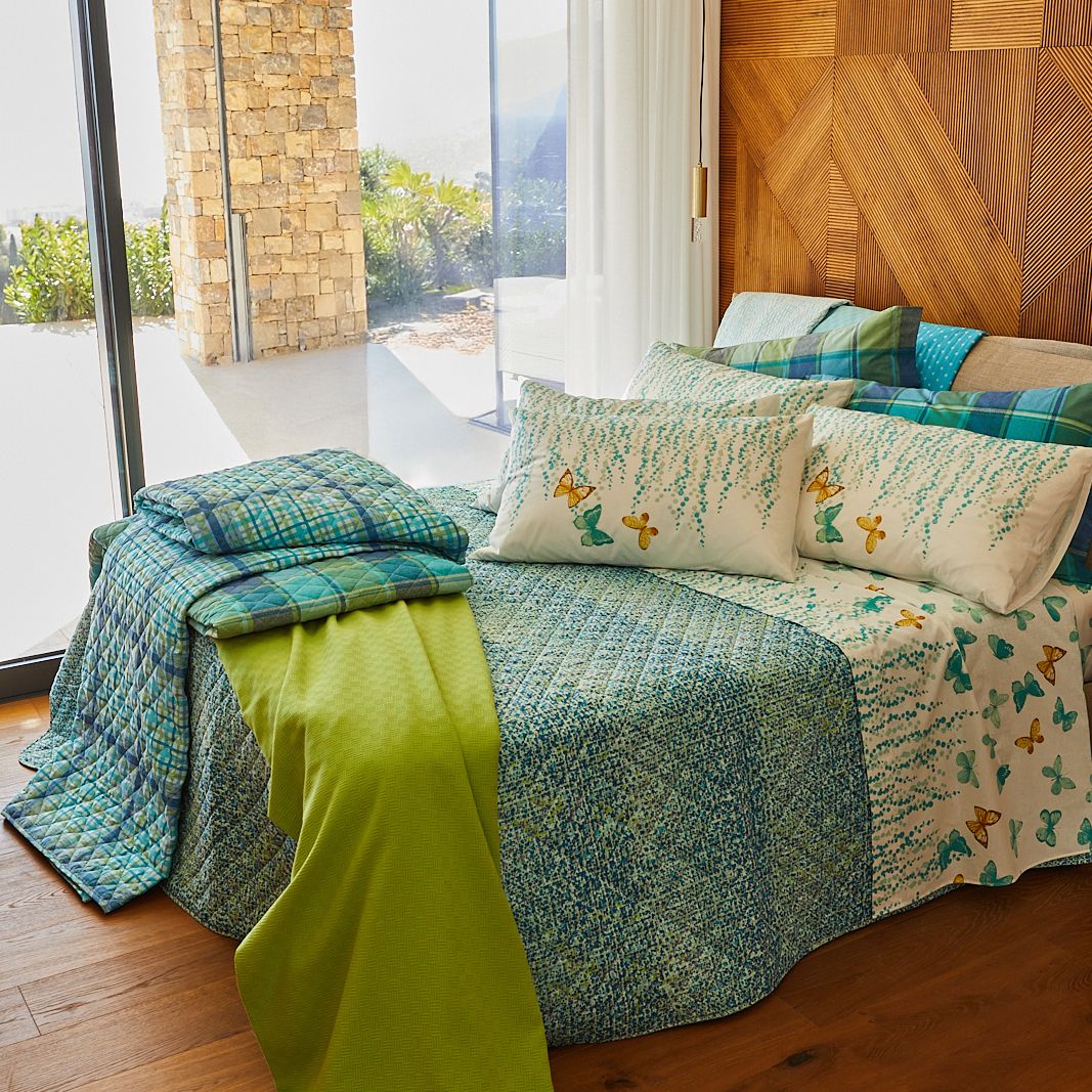 Luxudecor Set Biancheria Letto Queen Size 7 Pezzi Floreale Verde Acqua: Morbida Microfibra Seersucker Per Tutte Le Stagioni