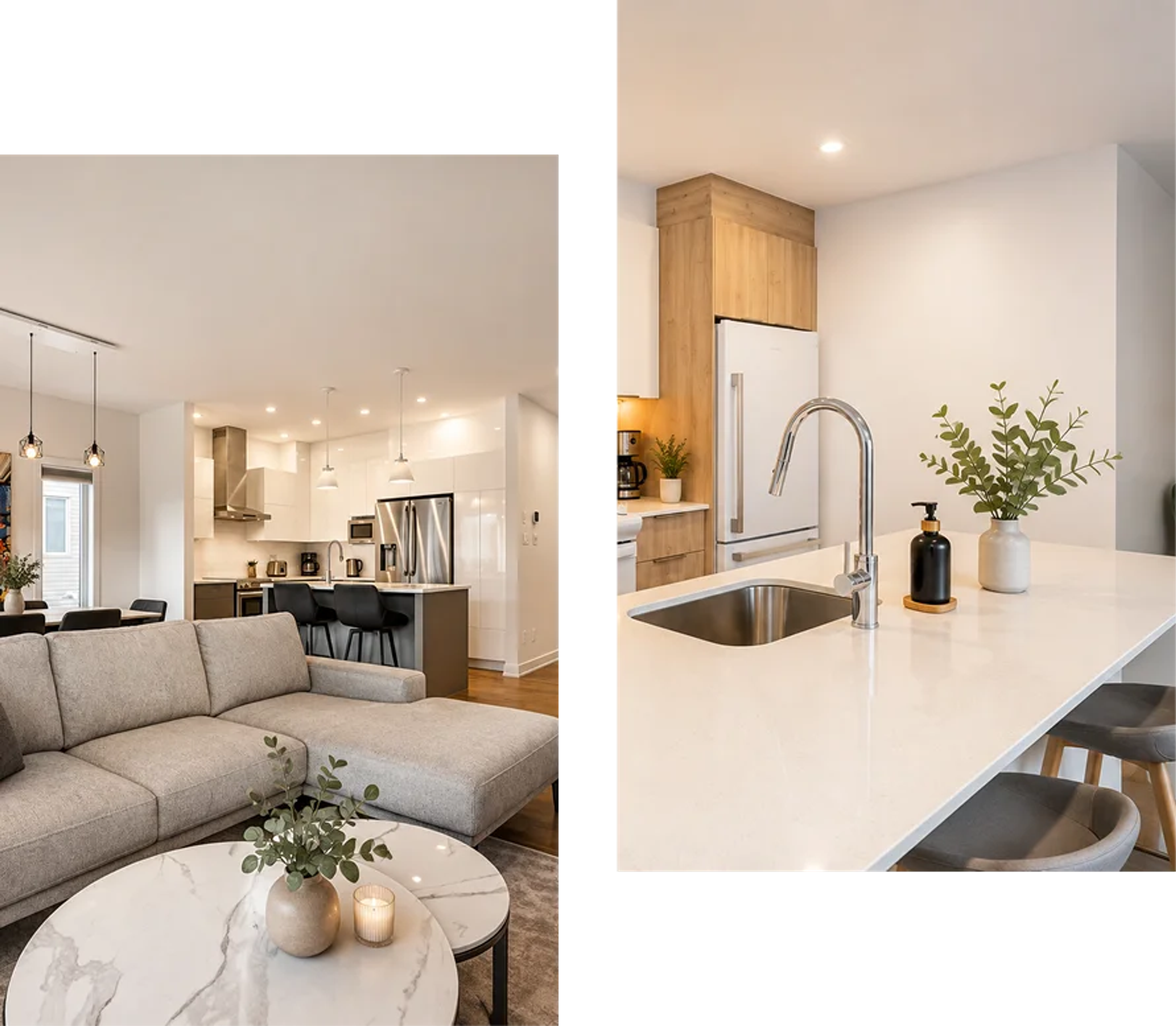 Living room and kitchen of a furnished Kondo temporary apartment