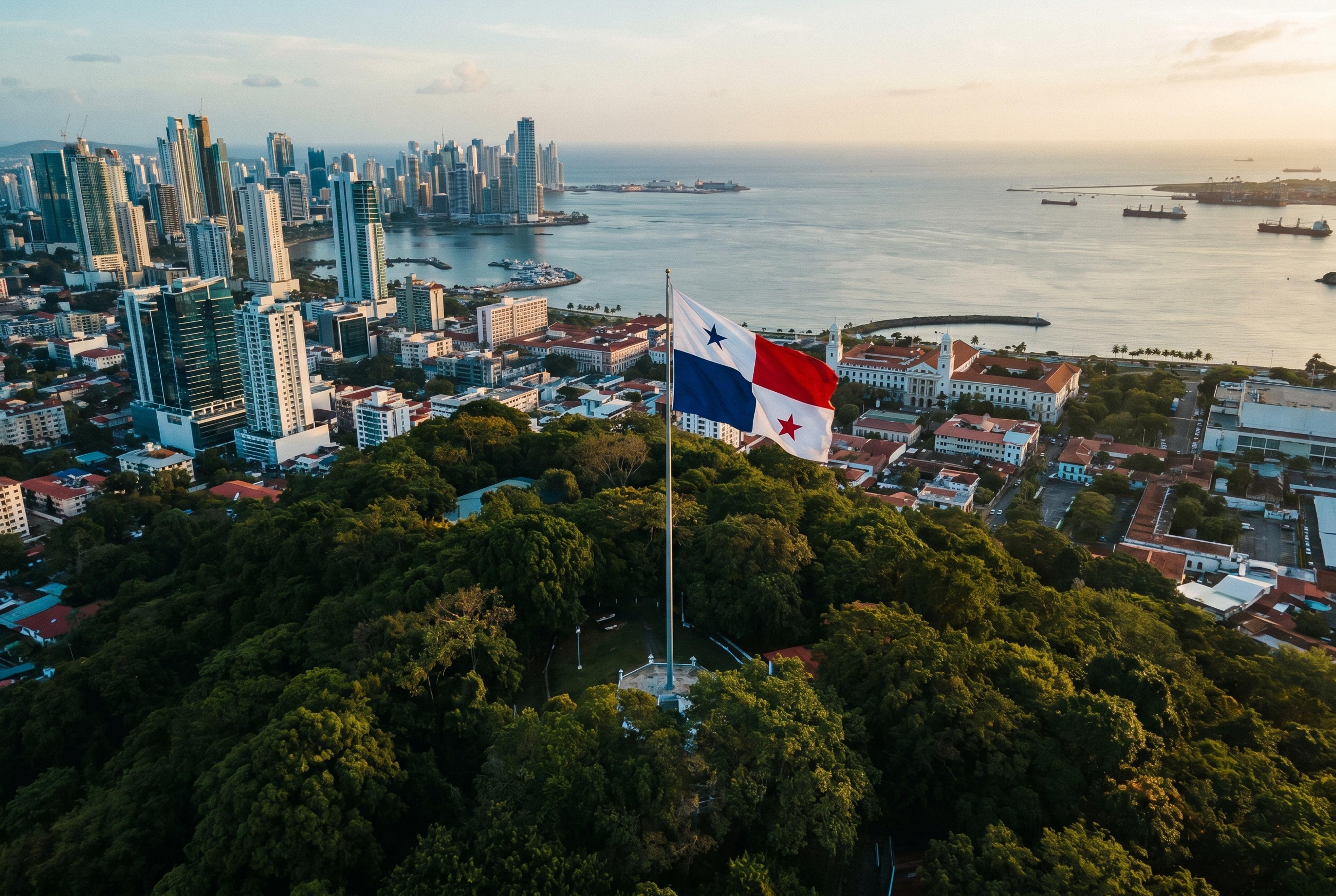 El Cerro Ancon con la bandera de Panama sobre la ciudad