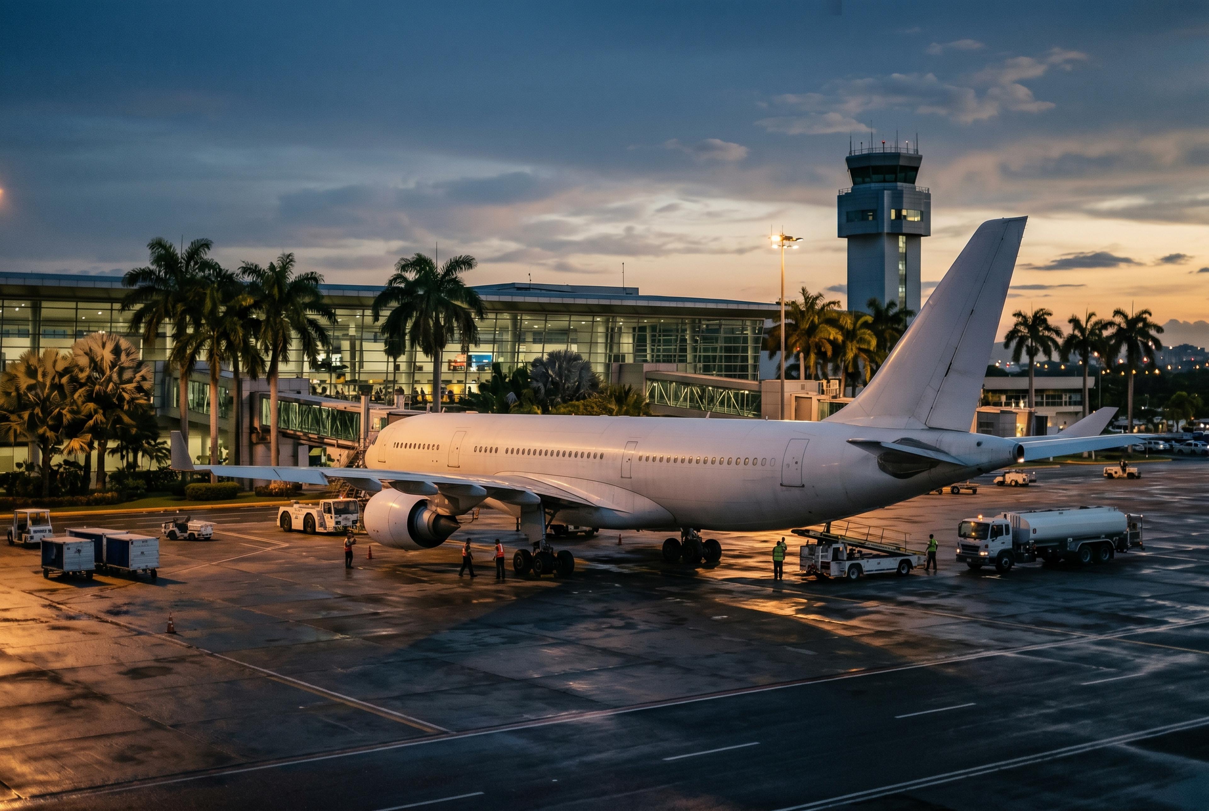 El Aeropuerto Internacional de Tocumen al anochecer