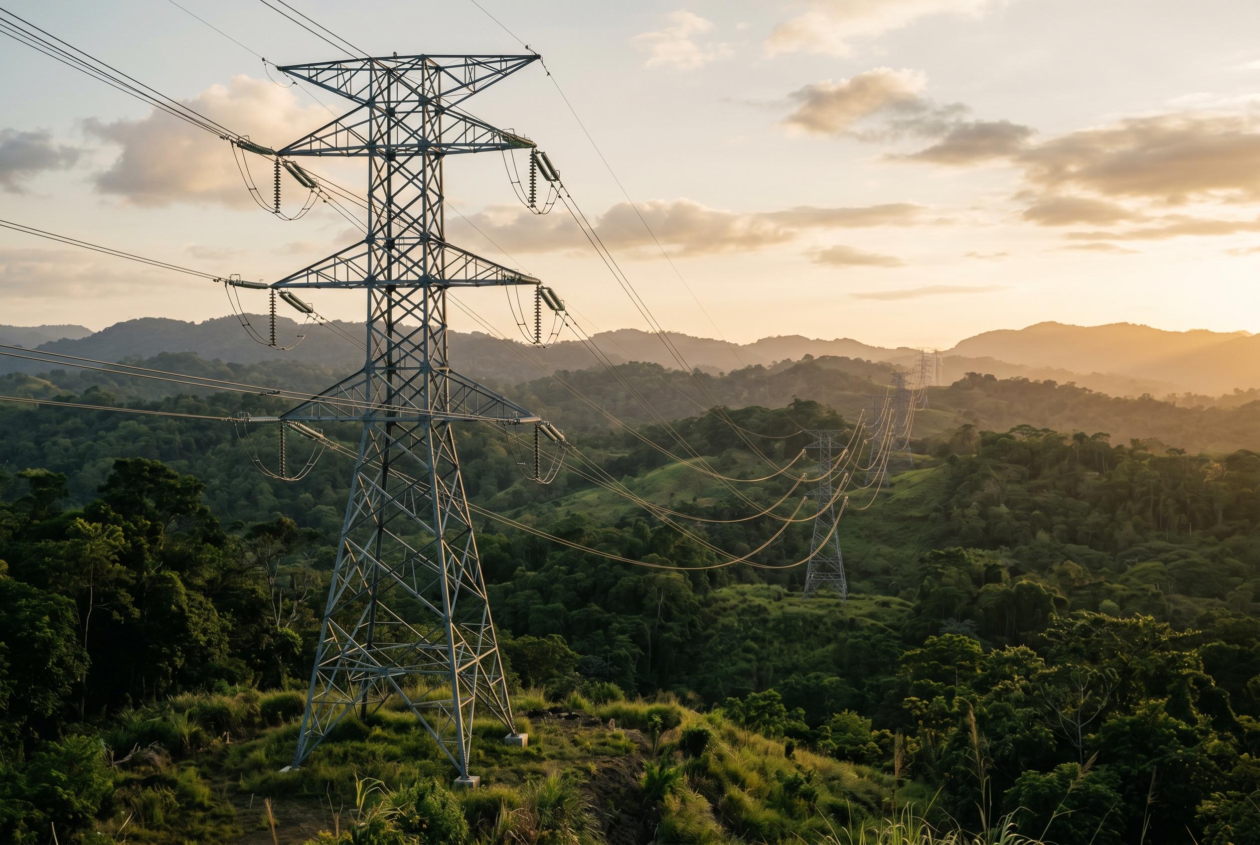 Torres de transmisión eléctrica en Panamá (imagen ilustrativa, generada por IA).