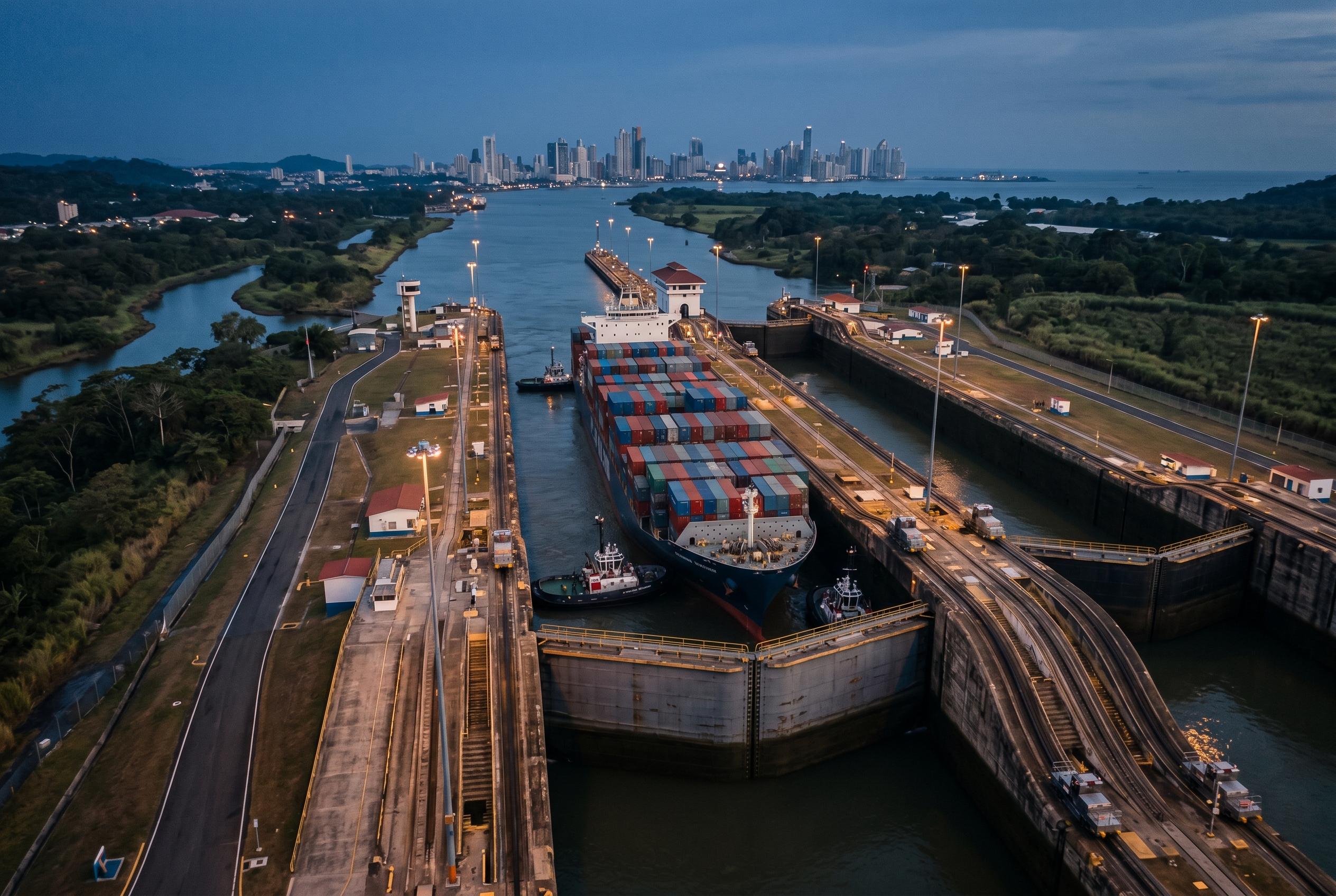 Tránsito marítimo por el Canal de Panamá (imagen ilustrativa, generada por IA).