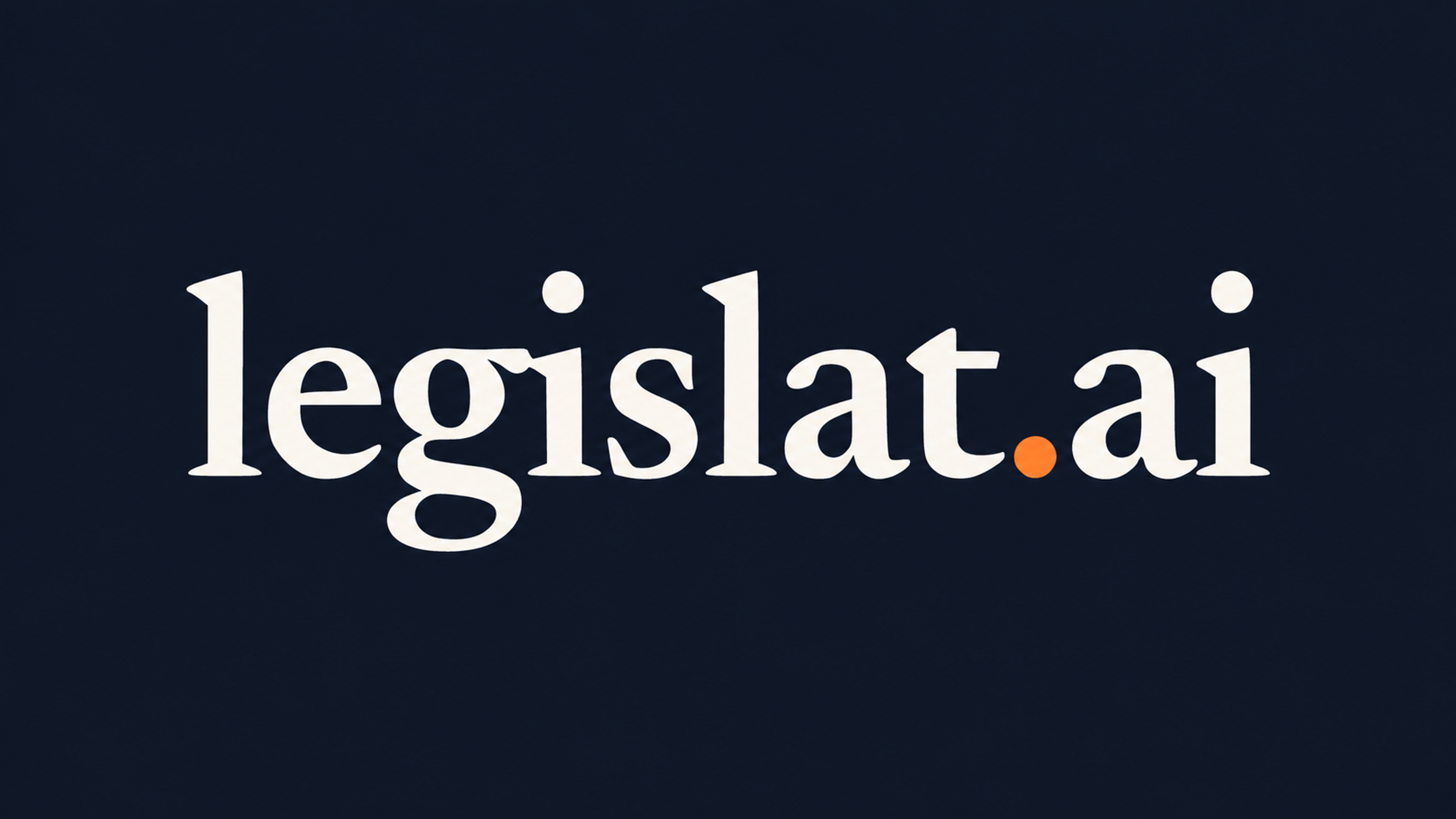 Logo completo legislat.ai sobre fondo oscuro, presentado como un billboard.