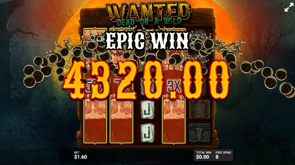 CryptoCasino Wanted win screenshot showing 2700x multiplier