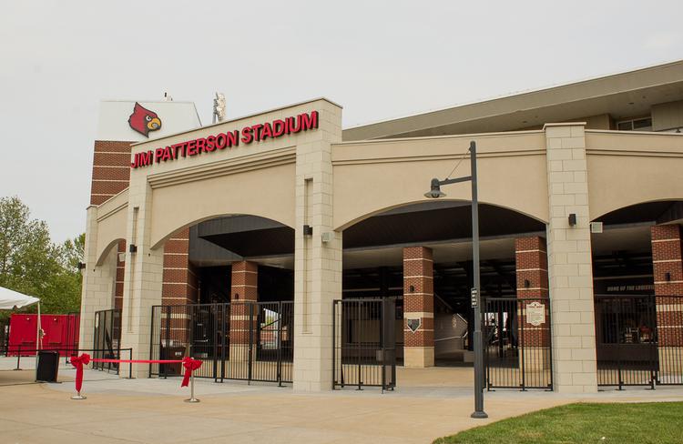 Exterior view of the entrance into Jim Patterson Stadium in Louisville, KY.