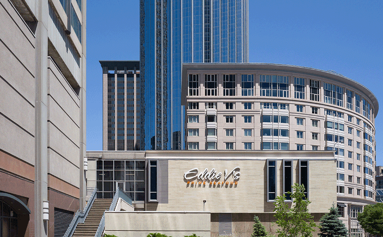 Exterior view of Eddie V's restaurant in Boston, MA.