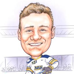 Caricature of Mitchell Tulk playing ice-hockey for the US Naval Academy.