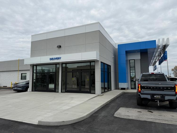 After the renovation, the exterior delivery entrance at Honda dealership.