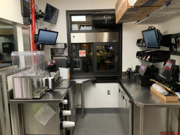 Drive thru delivery window inside of the Jaggers restaurant in Columbus, IN.