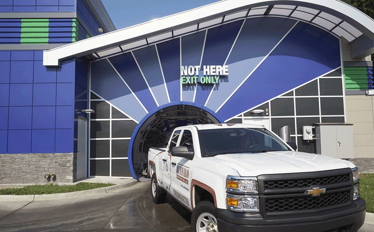 Buffalo Construction truck exiting the Blue Iguana Car Wash in Louisville, KY