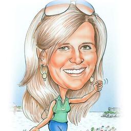 Caricature of Andrea Pachner cheering on an Ironman competition while in San Fransisco.
