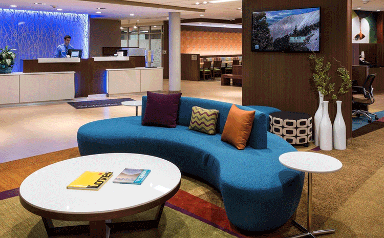 Front lobby and lounge area in the Love's Hospitality-Fairfield Inn hotel in Van, TX.