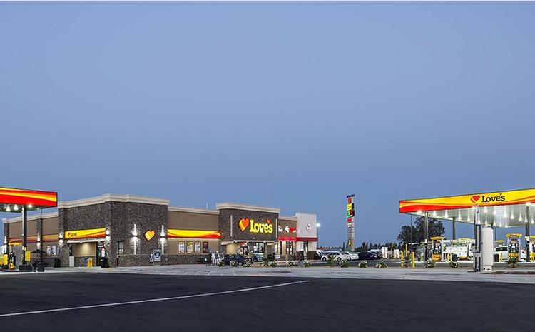 Exterior view of the Love's Travel Stop in Madera, CA.