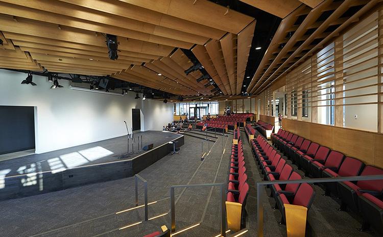 Alternate angle of seating and stage in the amphitheater at Saint Francis School.