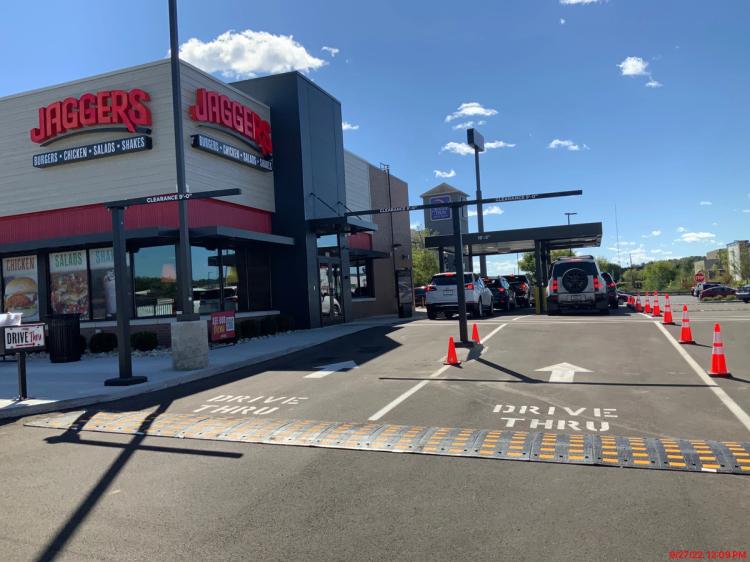 Alternate exterior view of the Jaggers restaurant and drive thru in Columbus, IN.