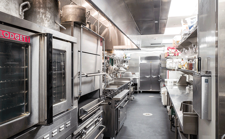 Kitchen at Eddie V's restaurant in Boston, MA.