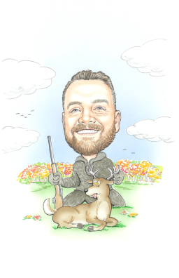 Colby Corbell hunting with a rifle, kneeling beside a deer in a field.