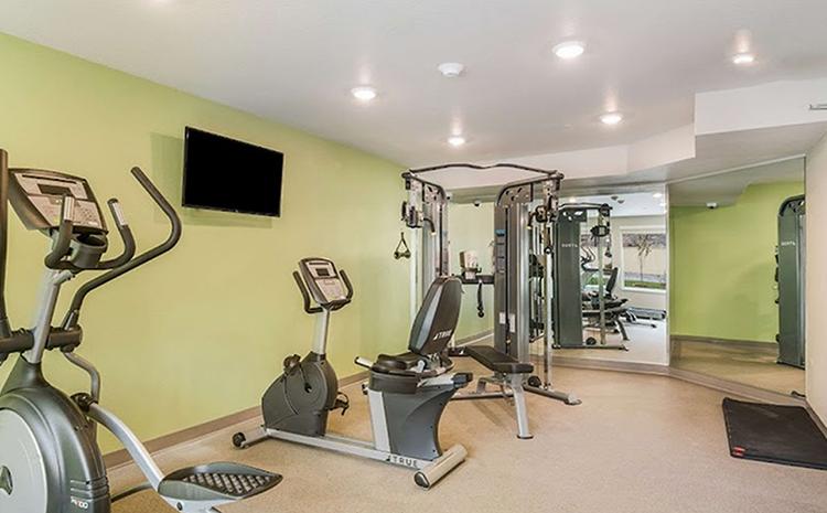 Guest gym at the WoodSpring Suites hotel in Missoula, MT.