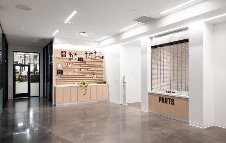 Showroom lounge with front windows.
