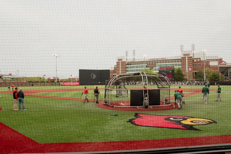 View of the baseball field at Jim Patterson Stadium in Louisville, KY.