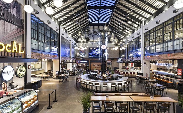 Bar and seating areas at the Waterside District.