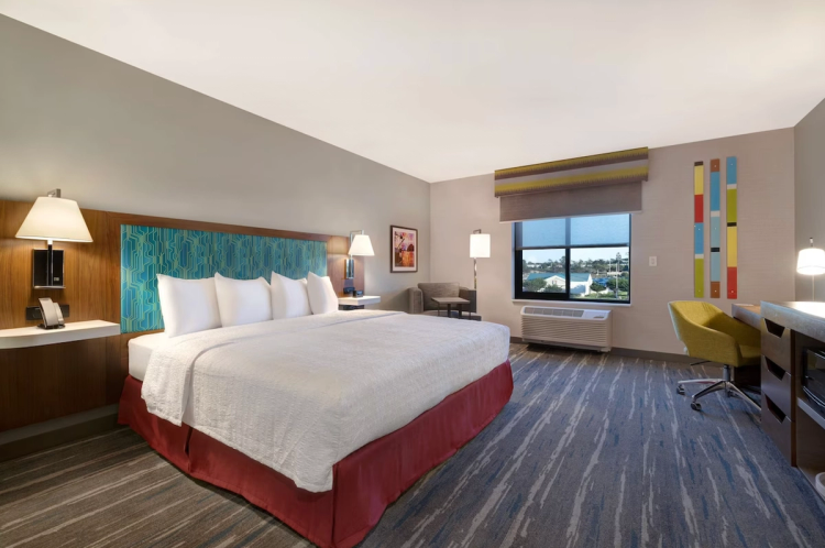 Guest room in the Hampton Inn and Suites in Marina, CA.