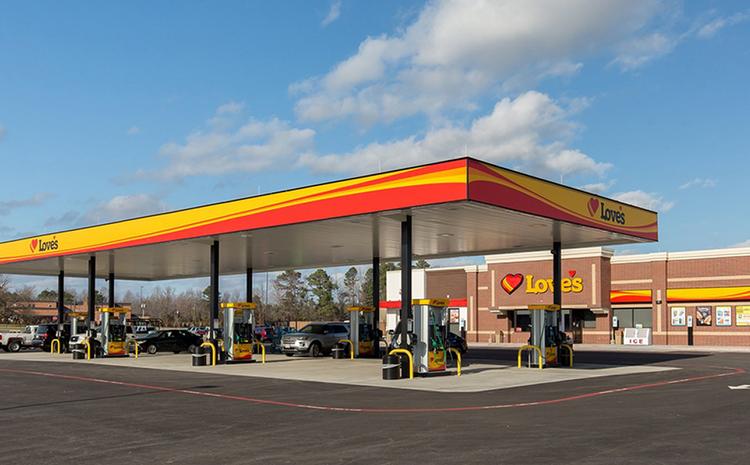 Pump stations at the Love's Travel Stop and Country Store in Prince George, VA.