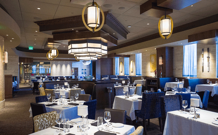 Dining room at Eddie V's restaurant in Boston, MA.