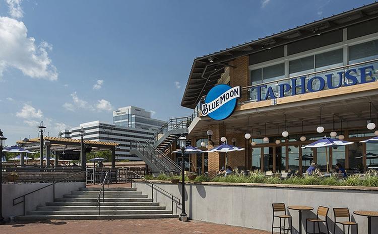 Exterior view of the Blue Moon Taphouse at the Waterside District.