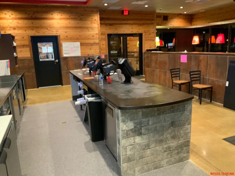 Counter and dining area inside of the Jaggers restaurant in Columbus, IN.
