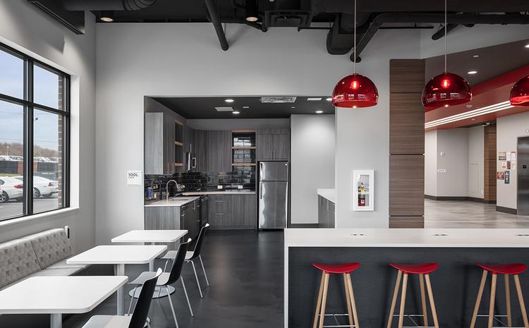 Dining and kitchen area of Denny Crum Hall.