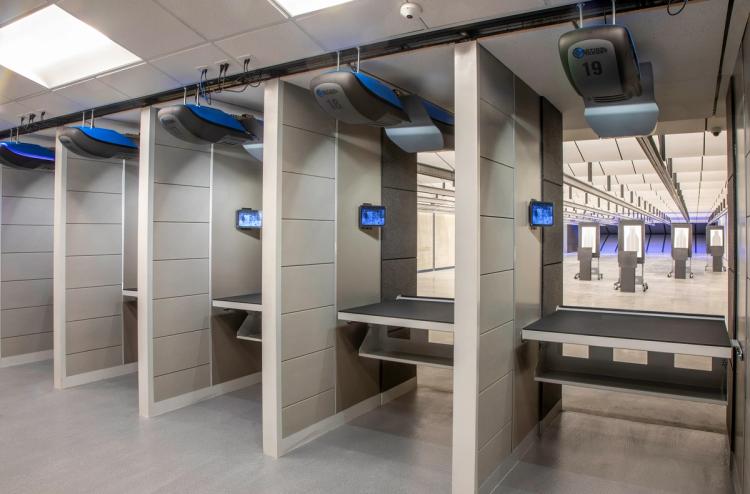 Indoor shooting lanes at Next Level Ranges in Louisville, KY.