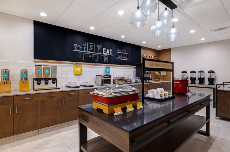 Breakfast area in the Hampton Inn and Suites in Marina, CA.
