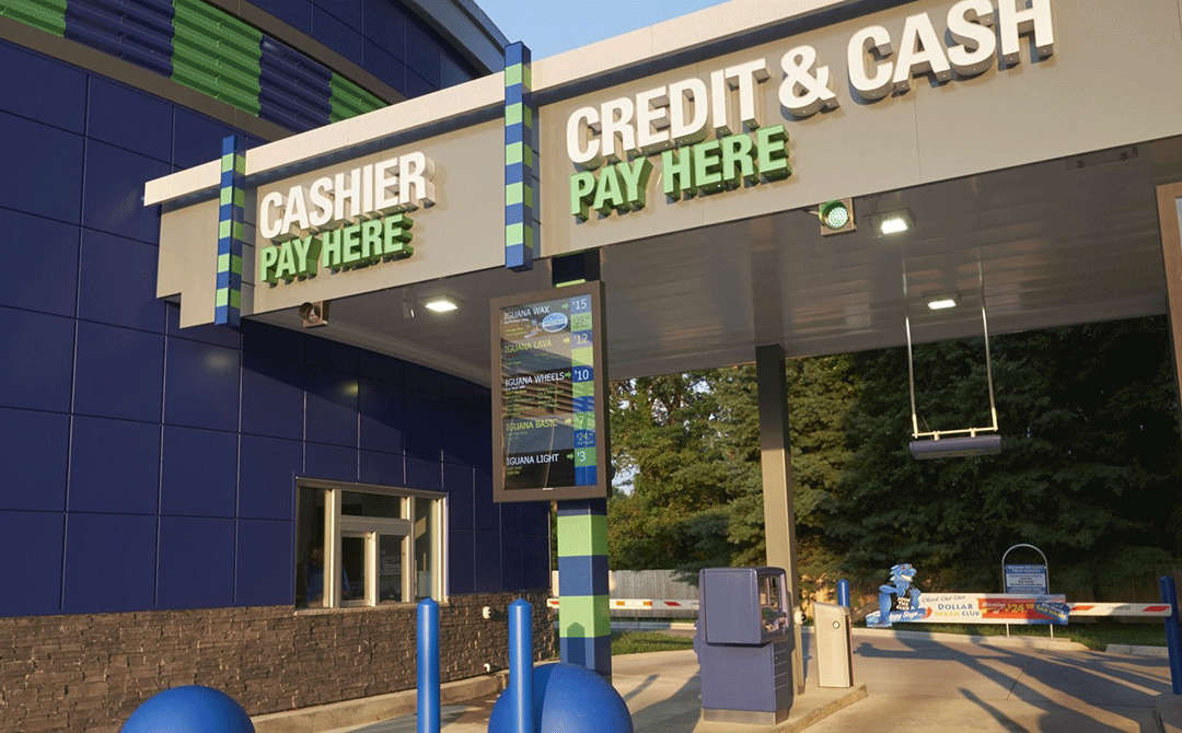 Cashier lanes at the Blue Iguana Car Wash in Louisville, KY.