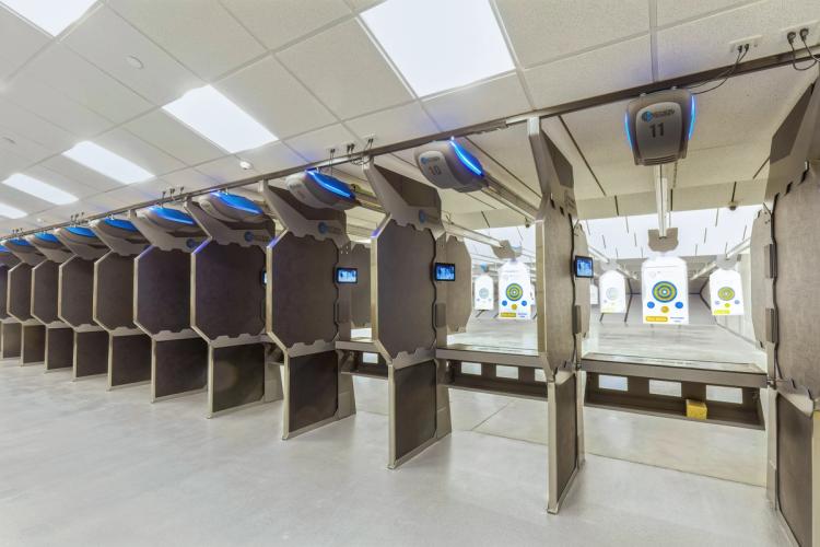 Modern shooting stalls with digital target carriers.